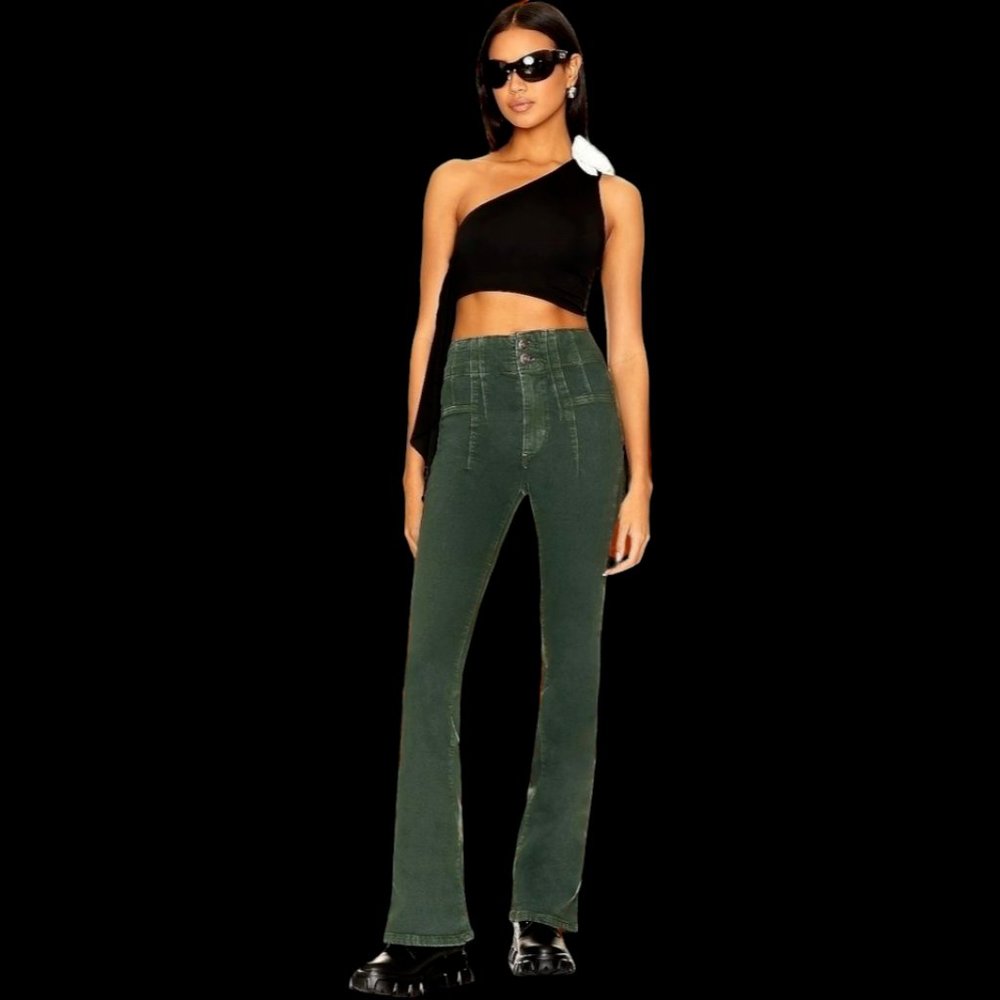 NEW FREE PEOPLE WE THE FREE GREEN JAYDE CORD CORDUROY FLARE JEANNS SIZE 26